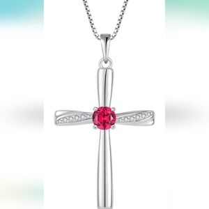 925 Sterling Silver Ruby Cross Necklace